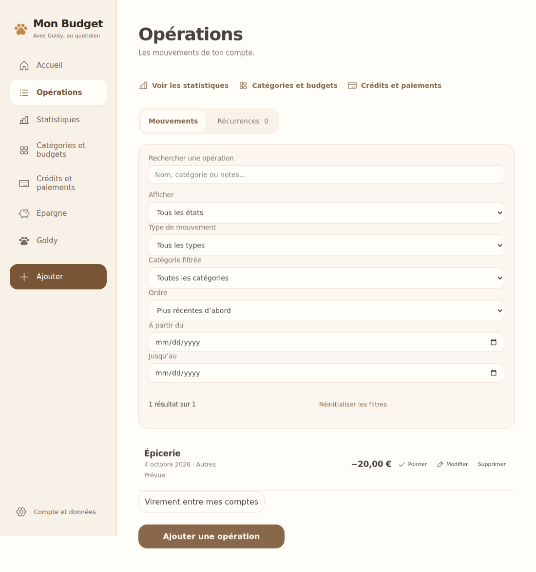 Aperçu de l’application Goldy et de ses opérations